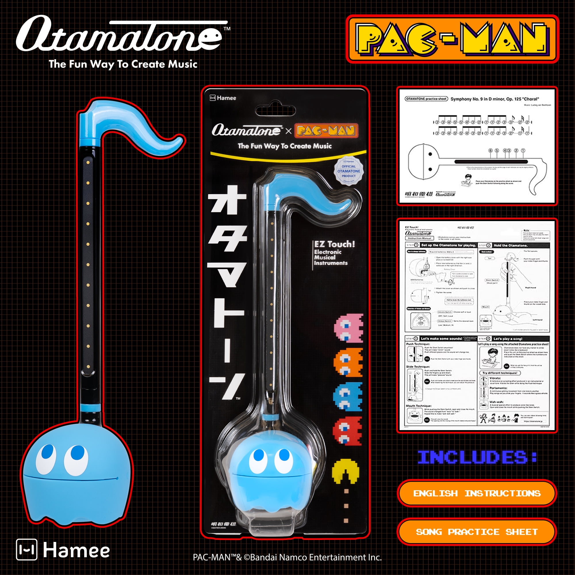 Otamatone PAC-MAN Electronic Portable Music Instrument / Synthesizer Toy from Japan by Maywa Denki (Officially Licensed) [English Instructions] - Inky
