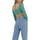 thumbnail image 4 of VISgogo Mujeres Casual Crop Tops, Color Sólido Manga Larga Malla Patchwork Slim-Fit Backless Tops VISgogo moda, 4 of 5