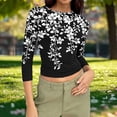 thumbnail image 2 of Ruimatai Women's Casual Printed 3/4 Sleeve Blouse Round Neck Loose Fit Tops Soft Stretchy Comfortable Everyday Wear, 2 of 7