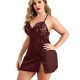 thumbnail image 4 of Avidlove Sexy Plus Size Lingerie Lace Nightgown Satin Sleepwear Sets for Women Dark Red X-Large, 4 of 5
