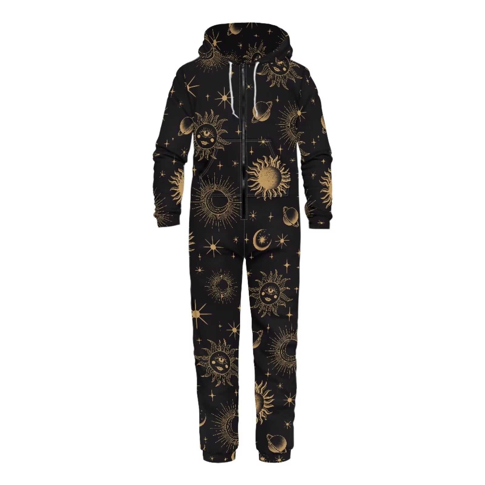 POLERO Halloween Theme Skull&Sun Print One Piece Pajames with Pocket Zipper Onesie Sleepsuit for Men Women, Size 4XL