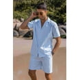 thumbnail image 6 of COOFANDY Men's Two Piece Beach Set Short Sleeve Button Up Shirts Summer Cuban Outfit, 6 of 7