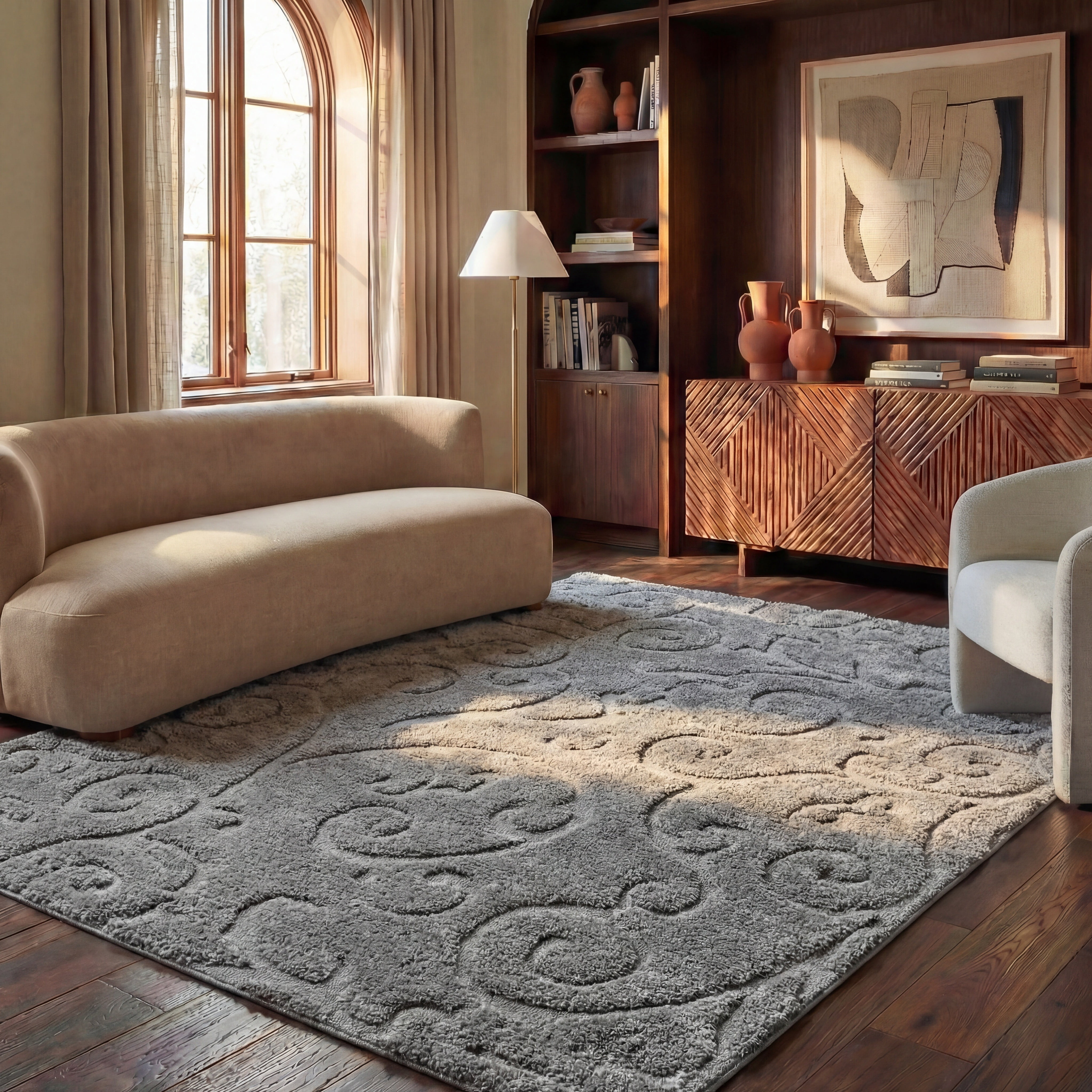 Safavieh Florida Doug Floral Vines Geometric Shag Area Rug, Gray, 6' x 8'