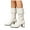 White, variant on Women's Leather Slouchy Fold Over Mid Calf Boots Winter Warm Chunky Heel Fashion Studded Pointed Toe Booties