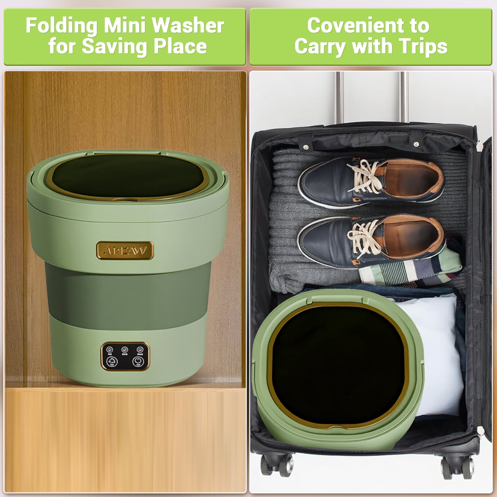 Mini Washing Machine and Dryer, 12L Foldable Collapsible Washer for Underwear, Baby Clothes, Socks, Ideal for Apartment Use