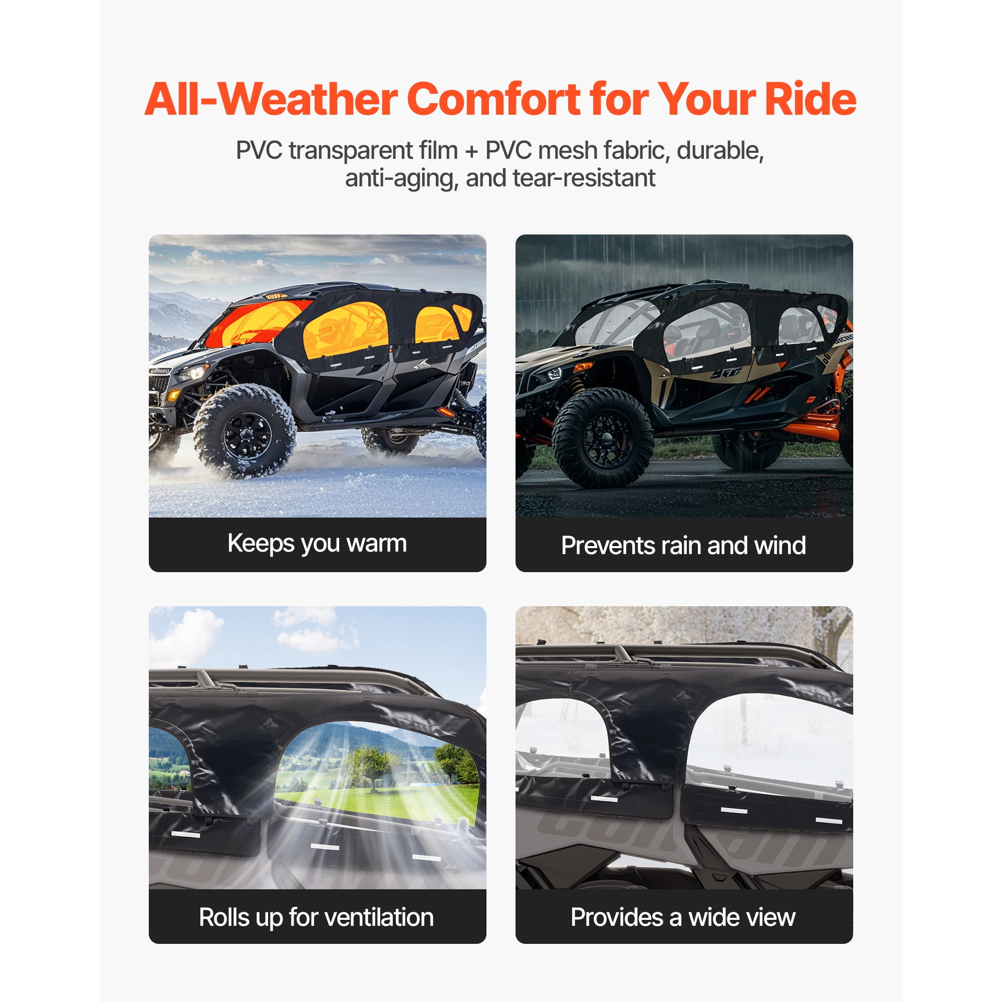 KFFKFF PVCCDF005 Cab Enclosure Upper Doors For Can-Am Maverick X3 MAX 4-Seater 2017-2024, Windproof Zipper UTV Side Window Kit