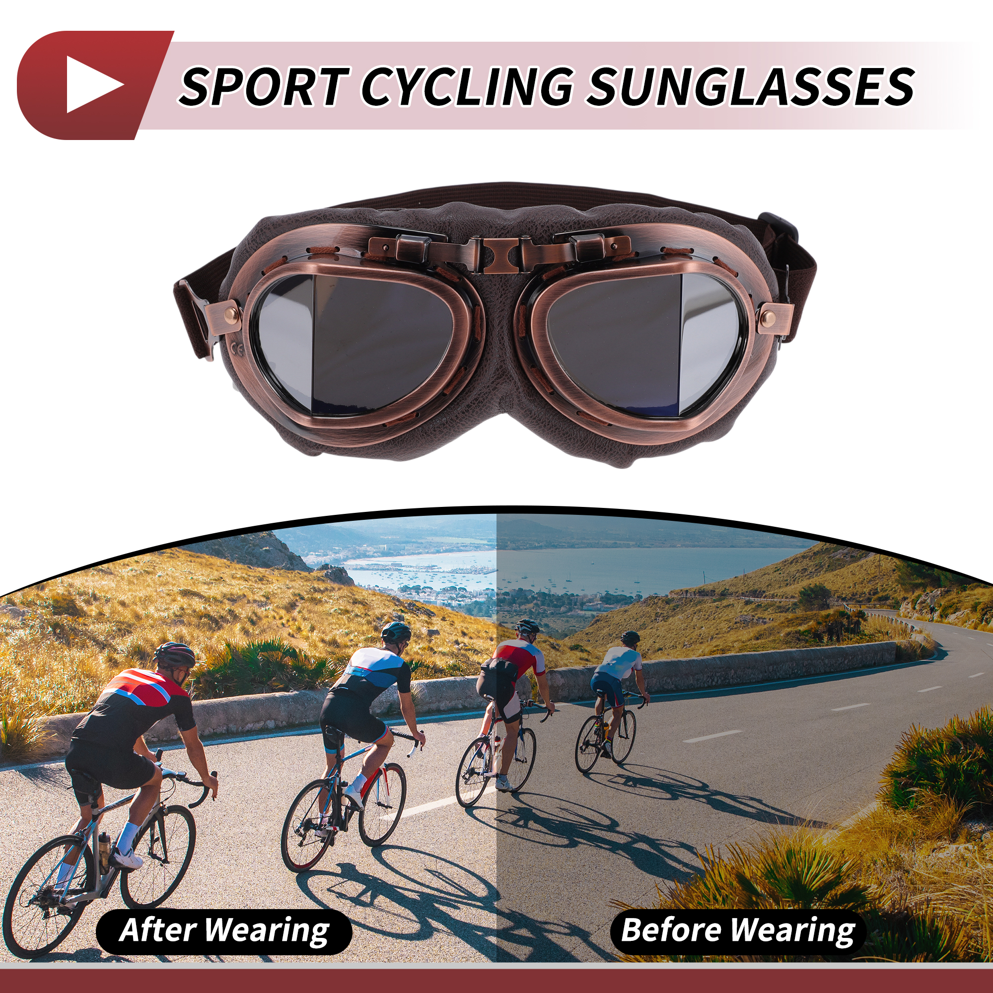 Unique Bargains 1 Set Motorcycle Riding Goggles Foldable PC PU Polyurethane Outdoor Sports Sunglasses for Motocross Dirt Bike ATV Silver Tone Lens Brown Frame