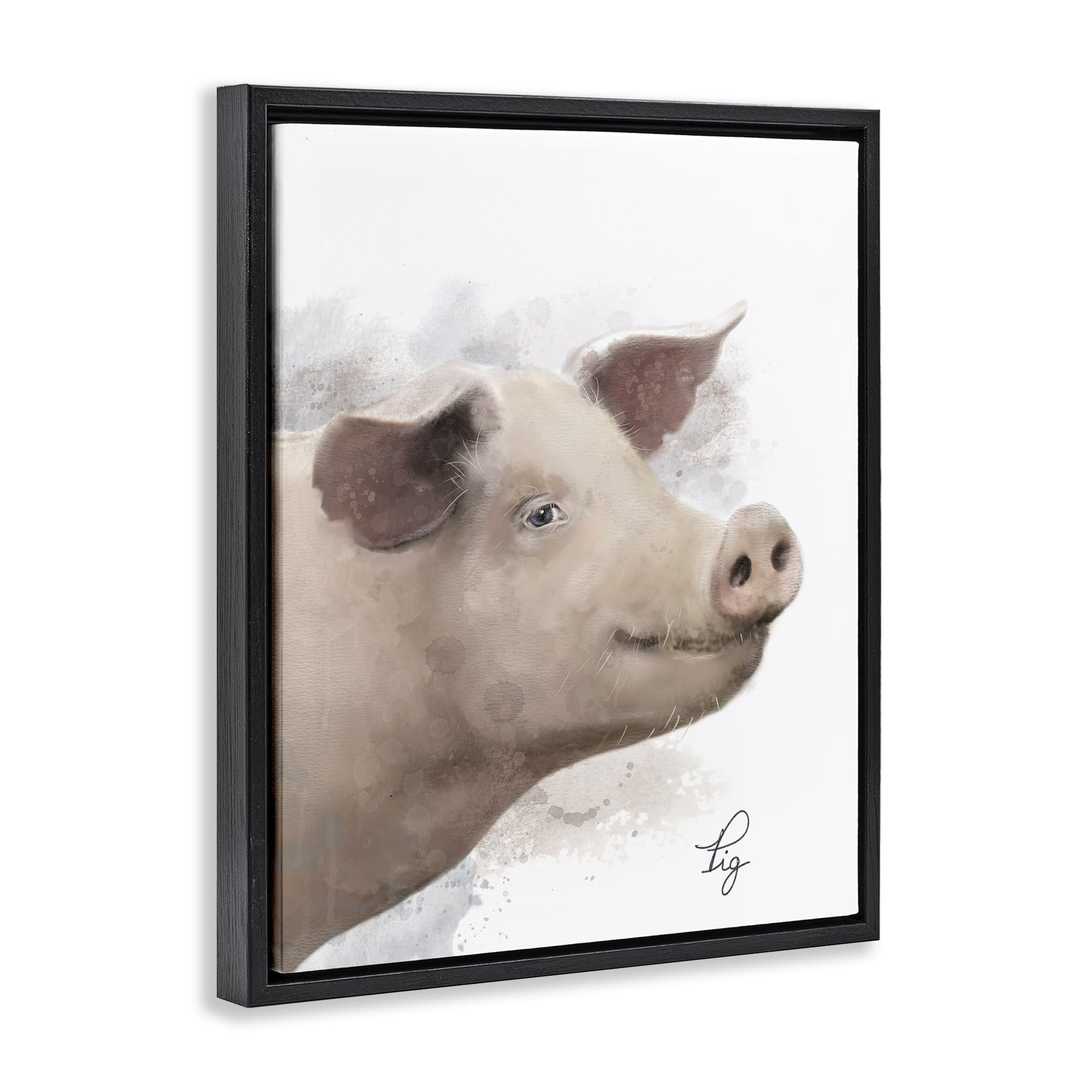 Stupell Industries Smiling Farm Pig Animals Painting Black Floater Framed Canvas Art Print Wall Art, 17 x 21