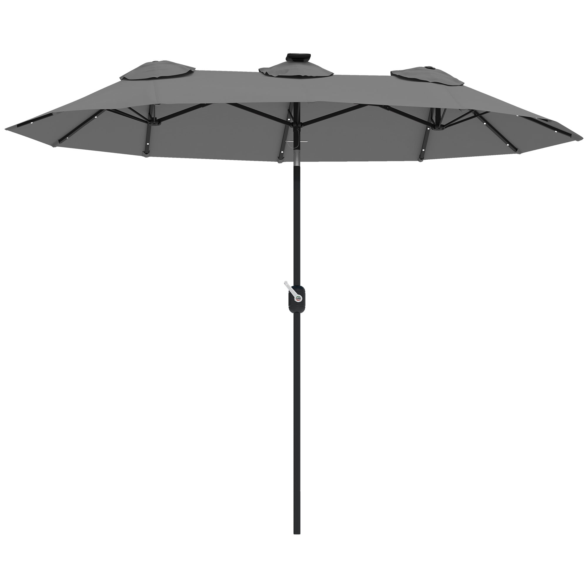 Outsunny 9.7' Double-sided Patio Umbrella with LED Solar Light, Tilt and Crank, Outdoor Umbrella, Gray