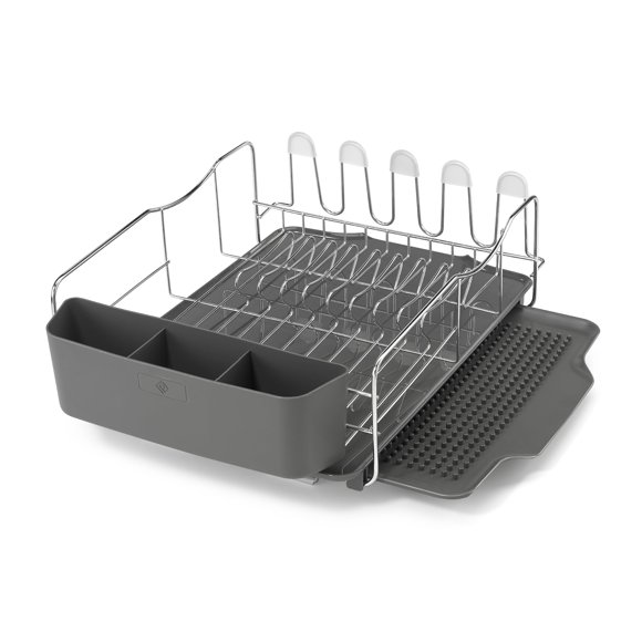 Polder Kth-615 Rejilla Para Platos Combo De 4 Piezas: Sistema Advantage Que Incluye Bandeja De Drenaje Para Rejilla, Bandeja De Secado Extraíble Y Soporte Para Cubiertos, Acero Inoxidable Y Plástico