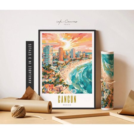 Cancun Wall Art Cancun Travel Poster Mexico Decor Beach Wall Art Cancun Mexico Poster Destination Poster Travel Art UNFRAMED Poster, Wall Art for Decor, Present, 8x12