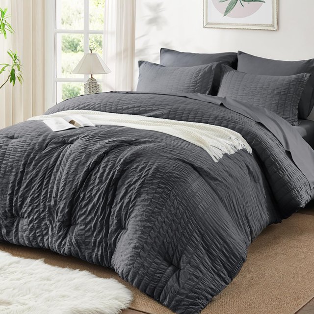 Juego de edredón SunStyle Home Full/Queen, 7 piezas, gris oscuro
