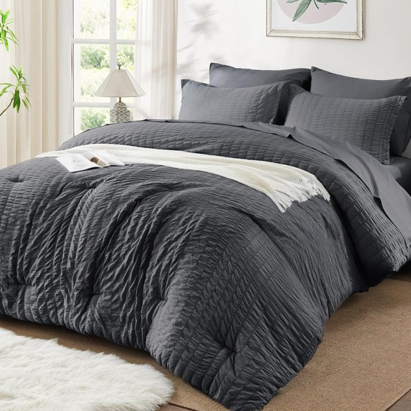 Juego de edredón SunStyle Home Full/Queen, 7 piezas, gris oscuro
