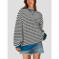 thumbnail image 3 of PRETTYGARDEN Womens Striped Oversized Sweatshirt Color Block Crew Neck Long Sleeve Casual Loose Pullover Top Y2K Clothes, 3 of 8
