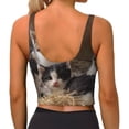 thumbnail image 4 of Goofa Cat Family Printed Sports Bras for Women, High Impact Running Bra Workout Crop Tank Tops Longline Sports Bra Push up-Large, 4 of 9