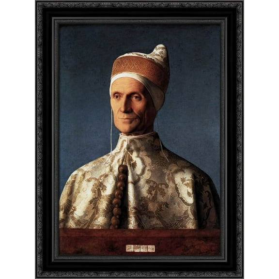 Leonardo Loredan 20x24 Black Ornate Wood Framed Canvas Art by Bellini, Giovanni