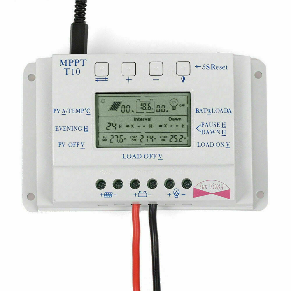 LCD 10/20/30/40 60A 12V/24V MPPT Solar Panel Regulator Charge Controller 3 Timer 