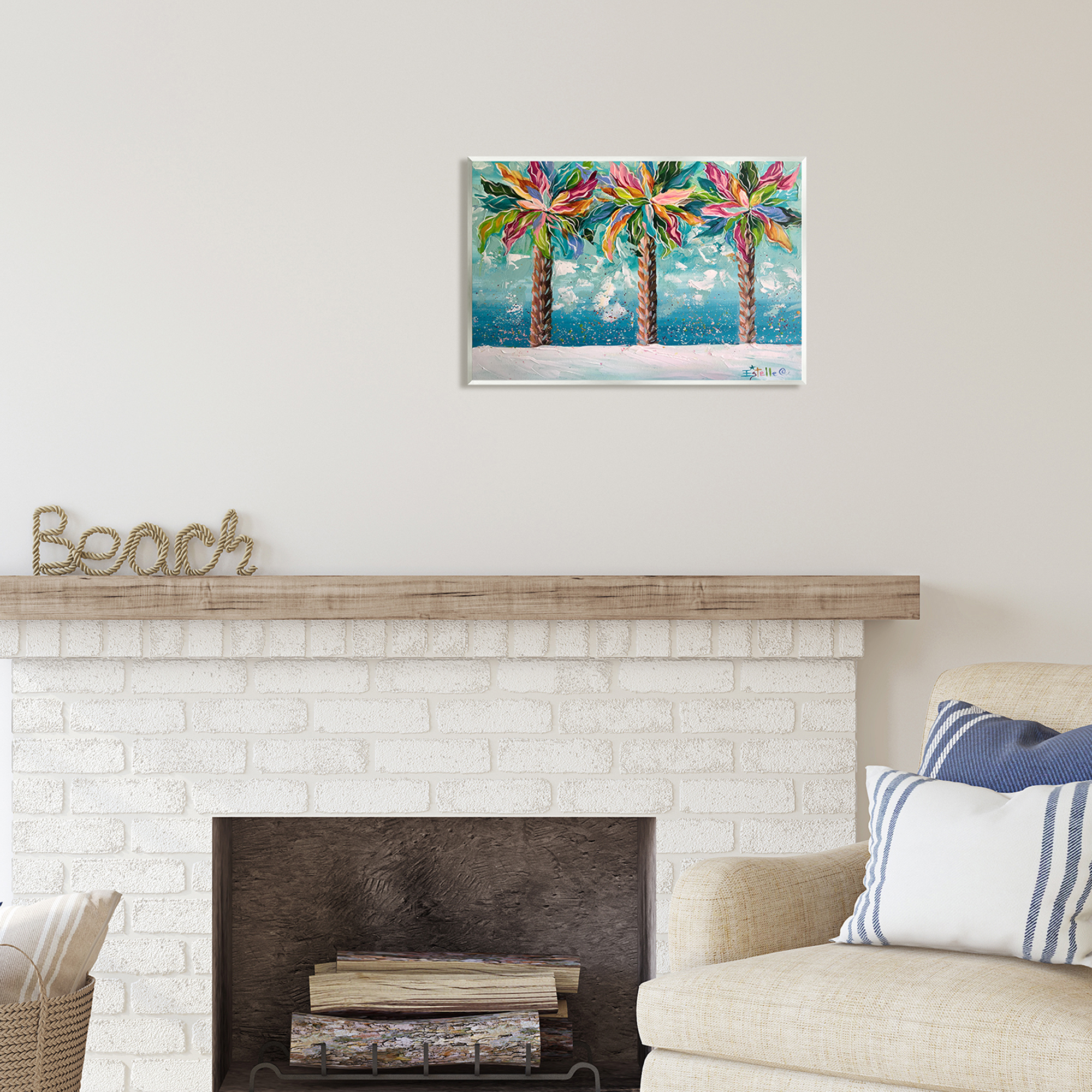 Stupell Industries Vivid Hue Palm Trees Landscape Painting Unframed Art Print Wall Art, 19 x 13