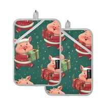 Cute Pigs Hold Christmas Gift Potholders Heat Resistant Pot Holder Set of 2 Oven Hot Pads with Pocket