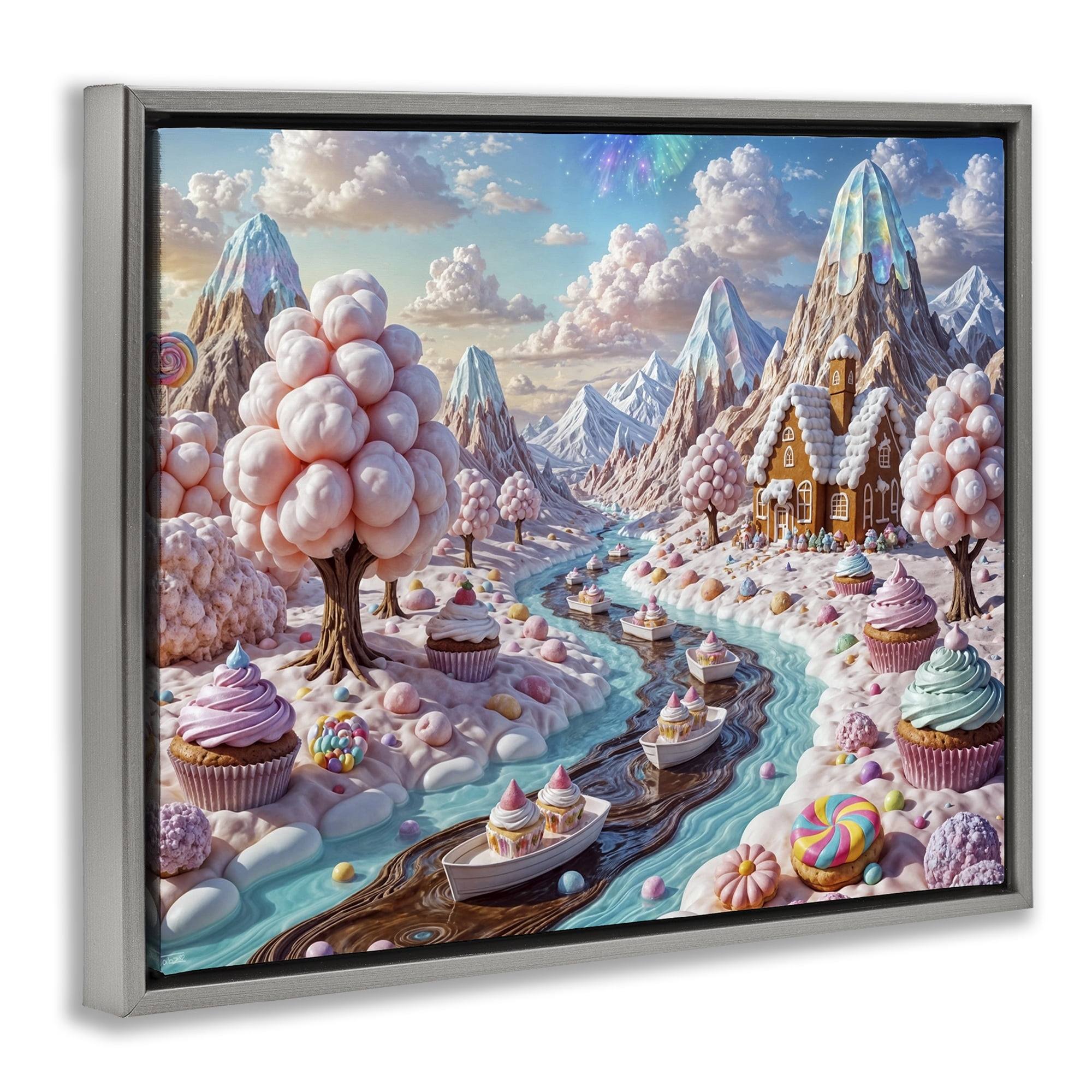 Stupell Industries Dreamlike Candy Land Whimsy Gray Framed Floater Canvas Wall Art, design by Tabz Jones