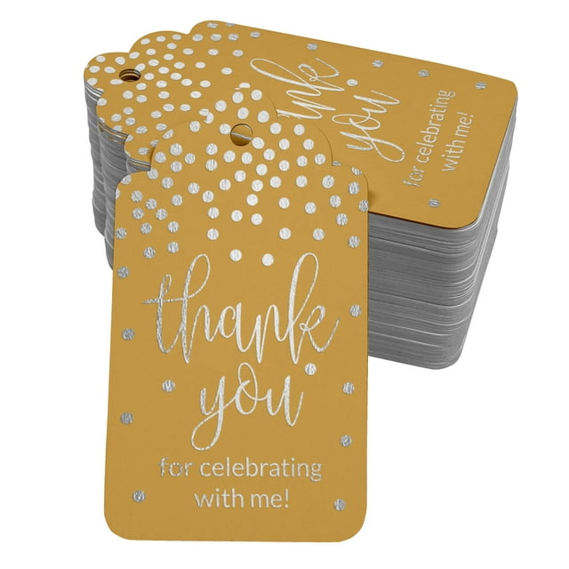 Inkdotpot Silver Foil Paper Hang Tags Thank You For Celebrating With Me Birthday Favor Tags 50 Pieces