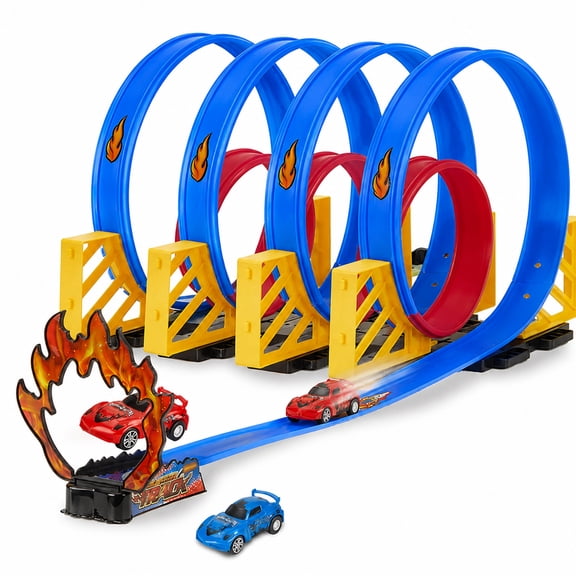 Petbank Car Race Track Set for Kids, 360° Loop Raceway Race Track Set with 2 Pull-Back Cars, Best Track Toys Gifts for 3 Years Toddler Boys Girls, Green