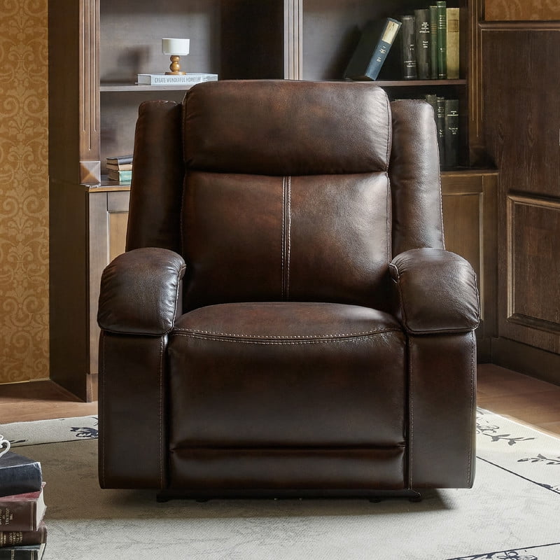 CHITA Genuine Leather Power Recliner Chair with Adjustable Headrest, Brown