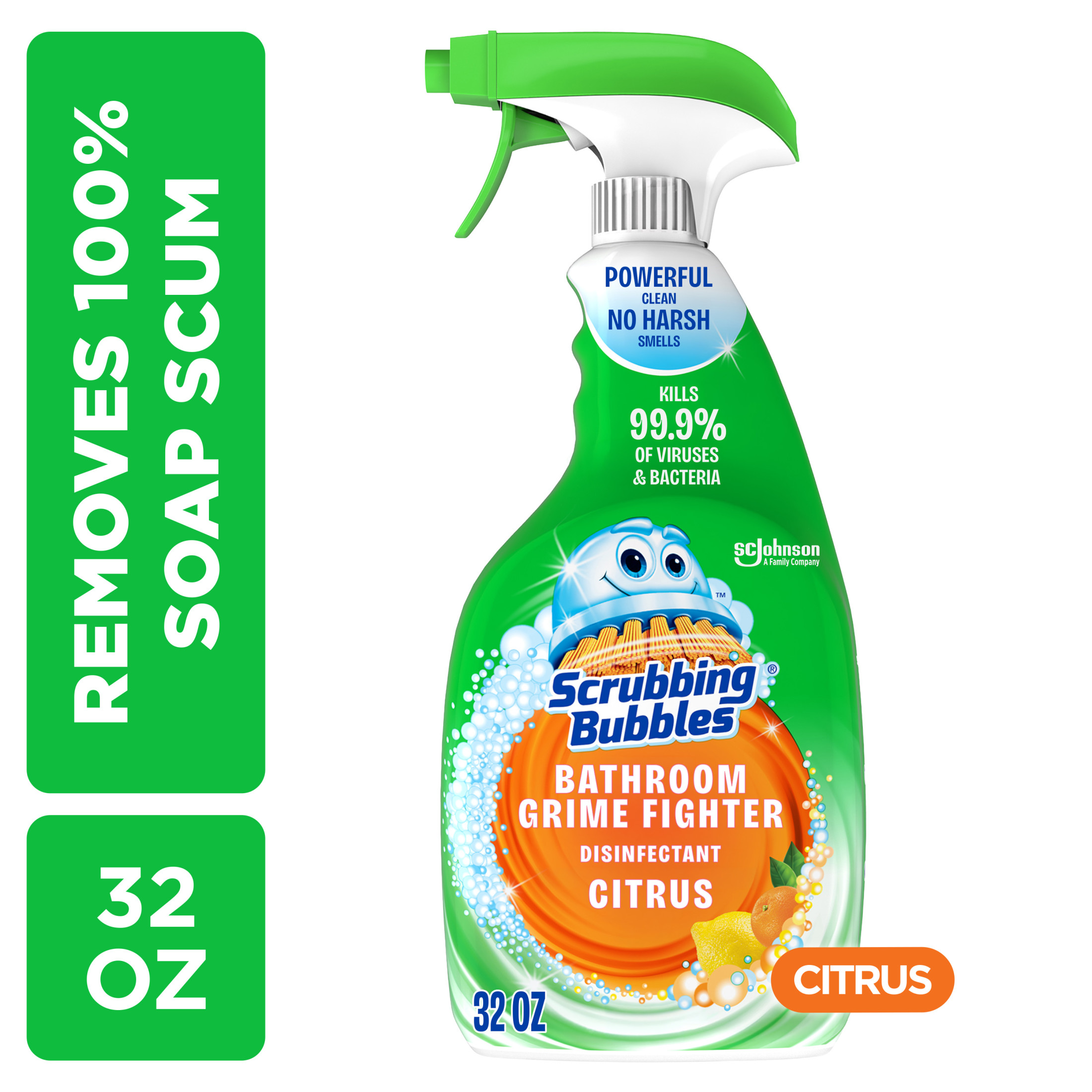 Scrubbing Bubbles Disinfectant Bathroom Shower & Tub Cleaner Grime Fighter Spray, Citrus, 32 oz