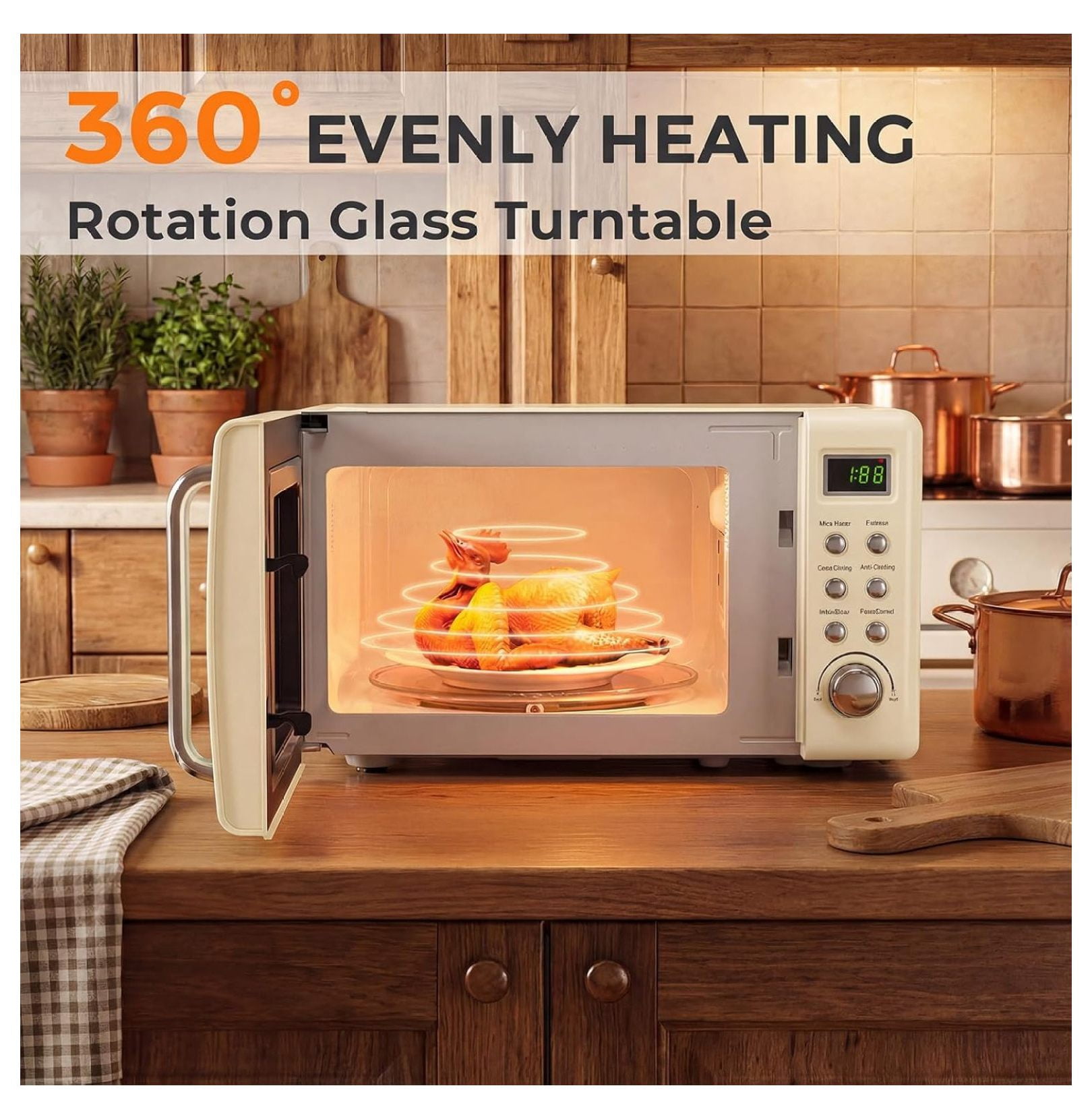 0.7 Cu.ft Microwave Oven, 700W Countertop Microwave - 5 Power Levels, Defrost, Auto Cooking, LED Display, Child Lock, Cream White - Kitchen, Dorm, RV
