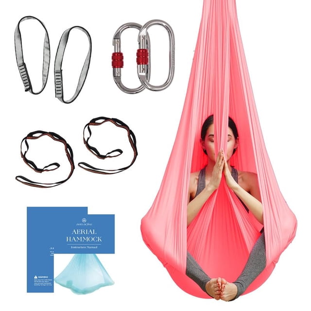 Hamaca y Columpio de Telas Aéreas para Yoga en Casa, Ejercicios de Inversión, Kit Inicial para Todos los Niveles - Duradero con Correas de Extensión, Mosquetones y Guía de Posturas