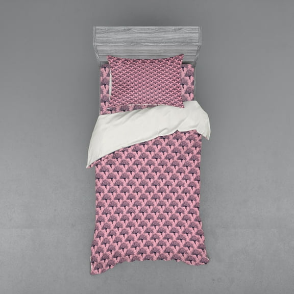 Floral Duvet Cover Set, Hand Drawn Naive Flowers in Romantic Vibes and Feminine, Bedding Set with Shams and Fitted Sheet, 3 Sizes, by Ambesonne