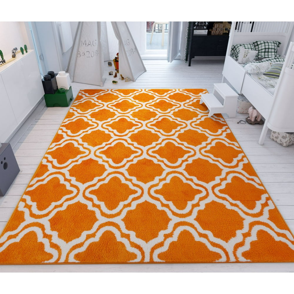 Modern Rug Calipso Orange 5'X7' Lattice Trellis Accent Area Rug Entry