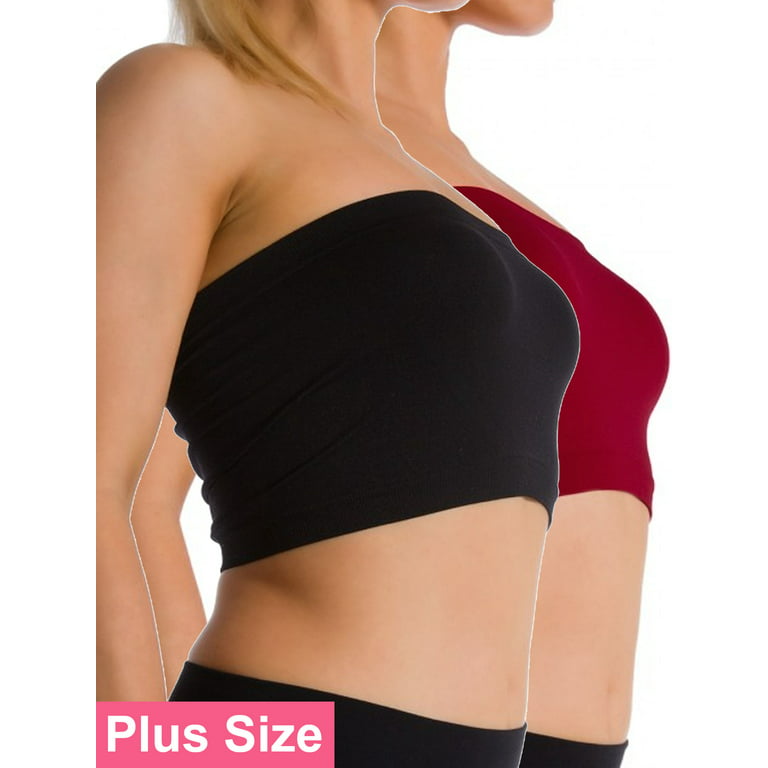 2 Pack Plus Size Seamless Strapless Bandeau Bra Sports Tube Top