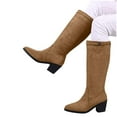 thumbnail image 5 of Brown Ladies Winter Long Straight Boots Round Toe Thick Heel High Heel Mid Calf Sturdy Build, 5 of 9