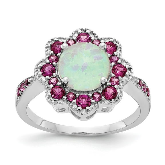 Auriga Fine Jewelry 925 Sterling Silver Created Opal Red Nano Crystal Flower Ring Size 7 for Women