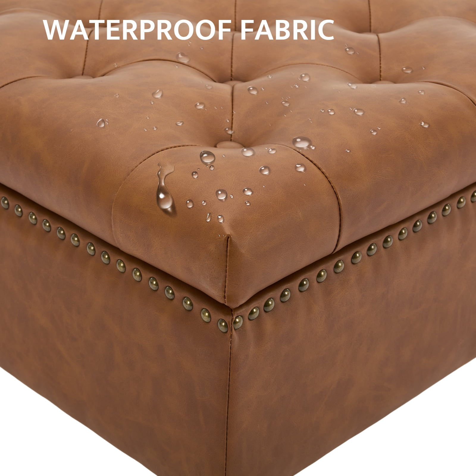 BRILHAMEZ Storage Ottoman Bench, Tufted Upholstered Seat with Hidden Storage, Multi-Functional Coffee Table and Foot Rest for Living Room, Brown
