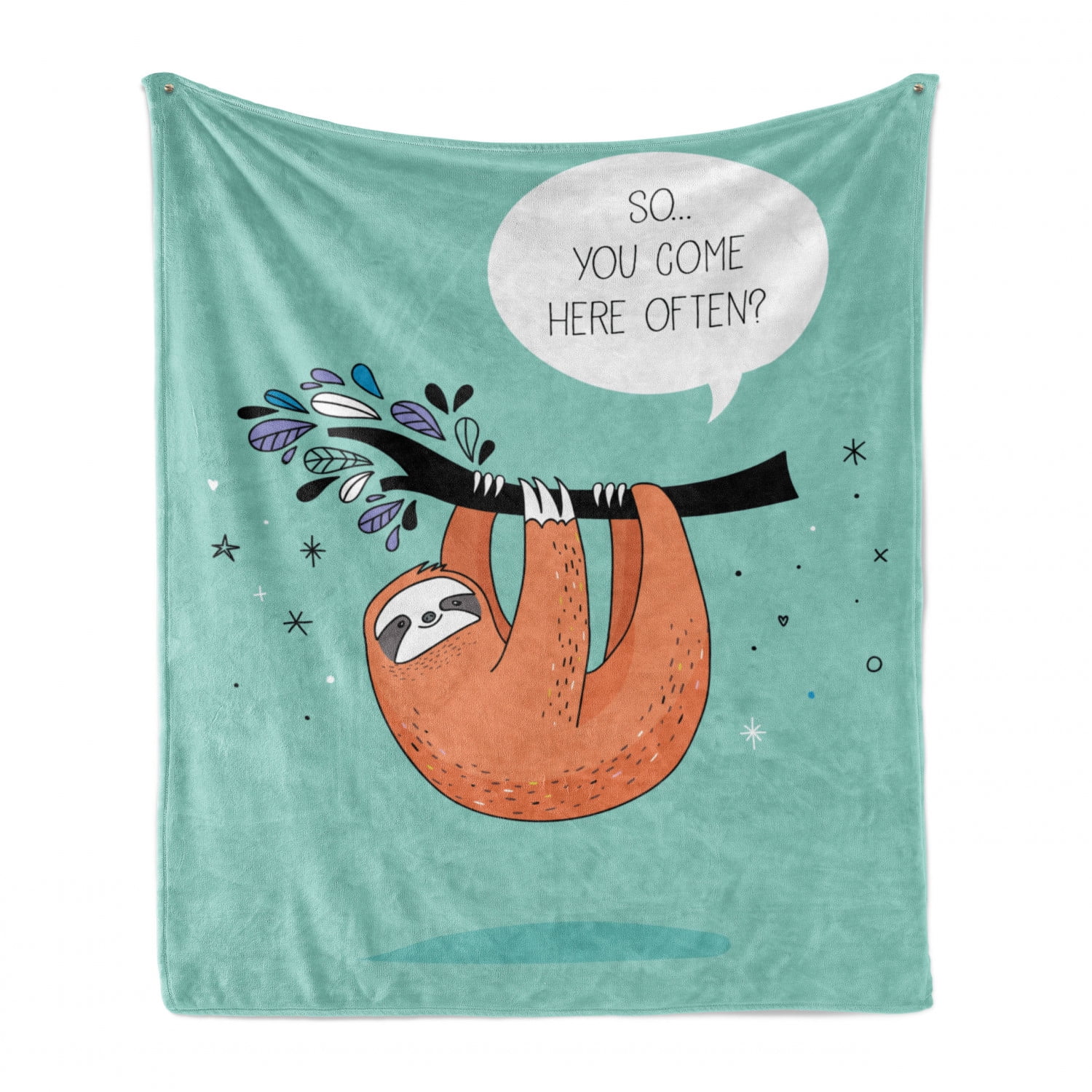 Flannel Fleece Blanket Full Size Cute Sloths Tropical Leaves Stars Blanket,All-Season Plush Blanket for Couch Bed Travelling Camping Or Kids Adults 60X50