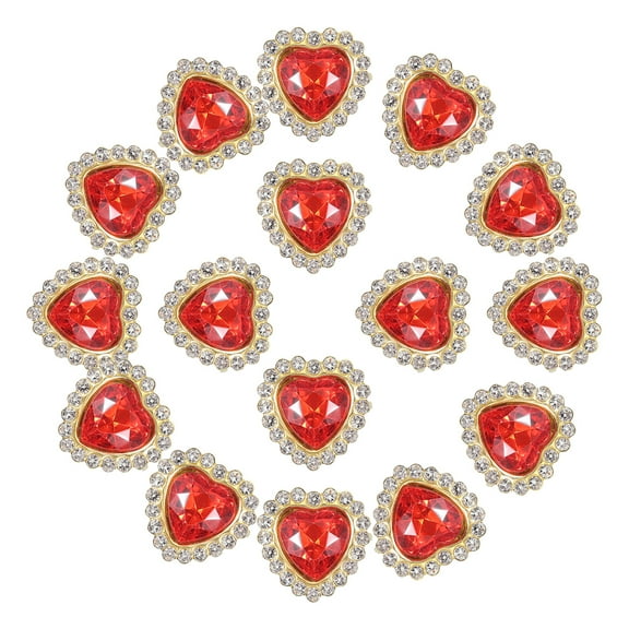 16mm Heart Sew on Rhinestones, 20 Pcs Rhinestone Sequin Embellishments Crystal Glass Metal Base for Bedazzling, Bright Red