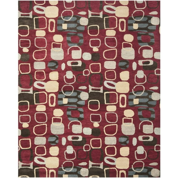 SAFAVIEH Wyndham Megan Geometric Area Rug, Red/Multi, 7' x 7' Square