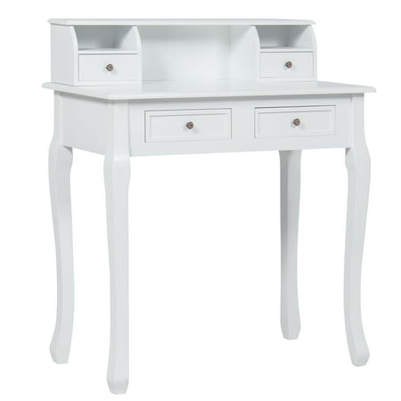 4 Station - Best Choice Products 31.5in Wooden Colonial Writing Desk Station for Home Office Study w/ 4 Drawers, 2 Cubbies, Floating Hutch, White