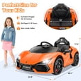 thumbnail image 3 of Funcid Kids Electric Ride On 12V Licensed Lamborghini Aventador Battery Powered Sports Car Toy with 3 Speeds Parent Remote Control, Sound System, LED Headlights & Hydraulic Doors, Orange, 3 of 8