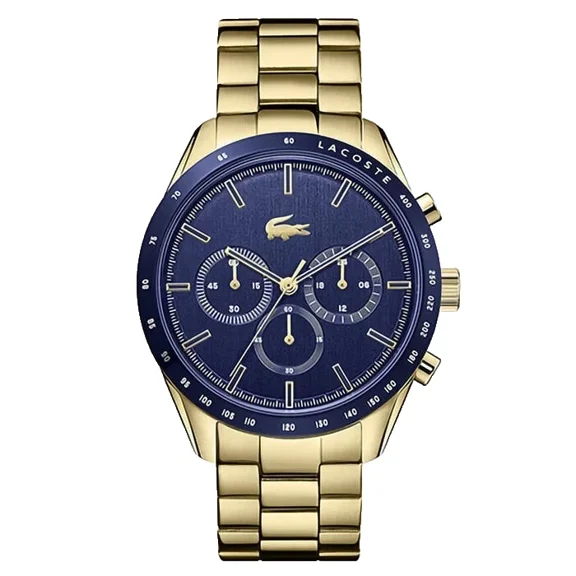 Lacoste Boston Chronograph 211096 Blue Dial Gold Bracelet 42MM Mens Watch
