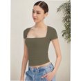thumbnail image 5 of Women's short Sleeve Short Sleeve Tops Square Neck T Shirts Fitted Basic Tee, 5 of 5