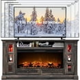 thumbnail image 6 of OKD Fireplace TV Stand for up to 80" TVs, 36"H Farmhouse Entertainment Center with 42" Electric Fireplace, LED Lights & Glass Door Cabinets, Dark Rustic Oak, 6 of 6