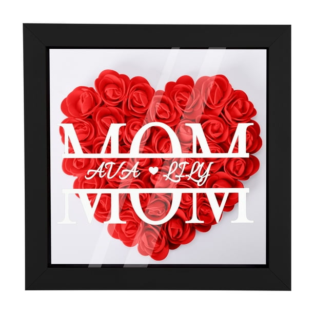 Caja de sombra de flores personalizada para mamá con nombre, marco de foto de rosa preservada, caja de sombra de recuerdo personalizada, vitrina de flores, regalos de cumpleaños para mamá, abuela, ras