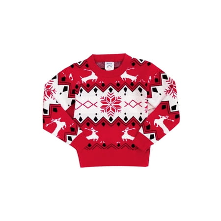 

wybzd Family Matching Christmas Sweater Long Sleeve Crew Neck Snowflake Elk Pattern Pullover Knitted Top for Mom and Me 4-5 Years