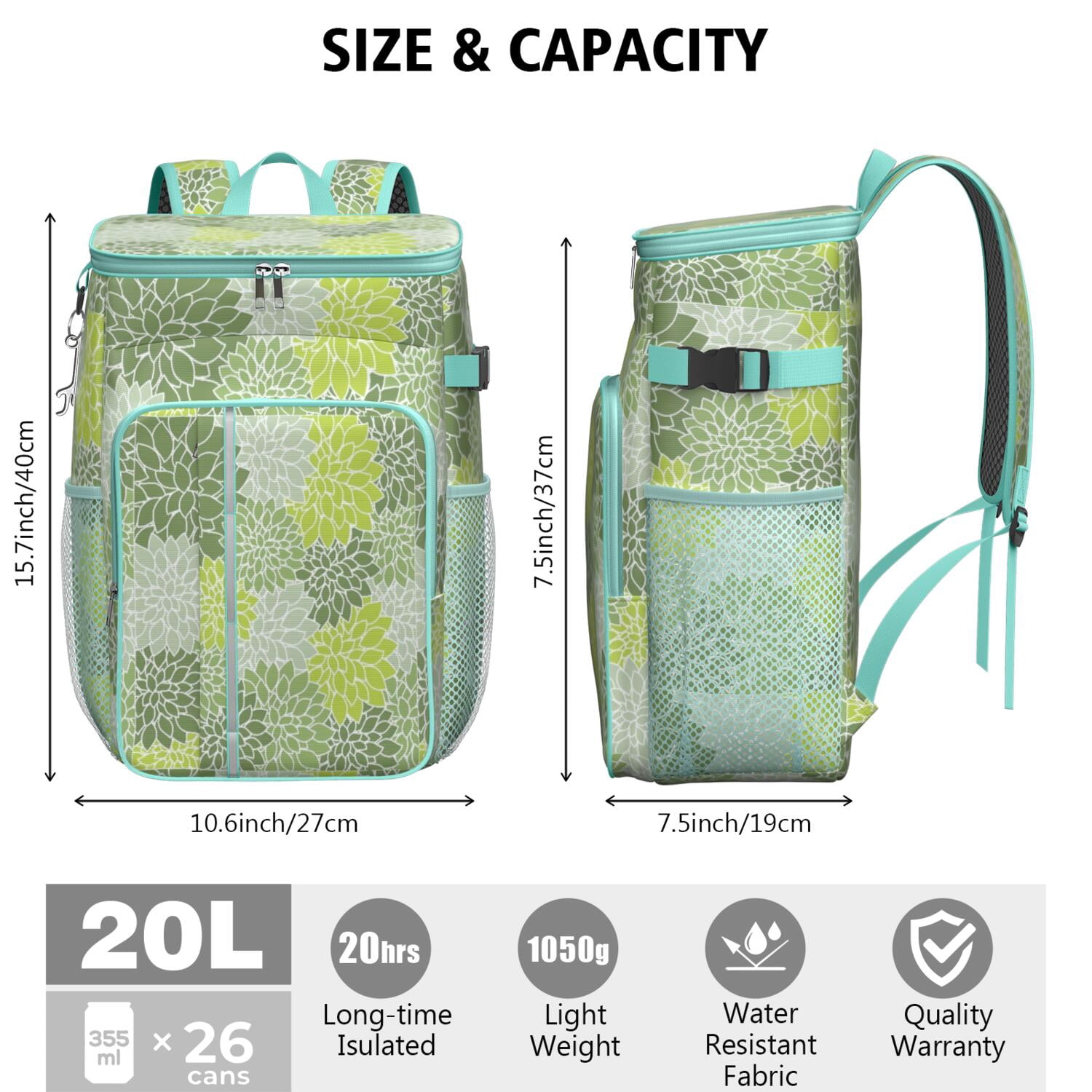 Travel Cooler Bag - Boho Bohemia Pioneer Flower Art Camping Beer Cooler Backpack with Bottle Opener- Waterproof Insulated Picnic Backpacks - Cooler Bag for Beach