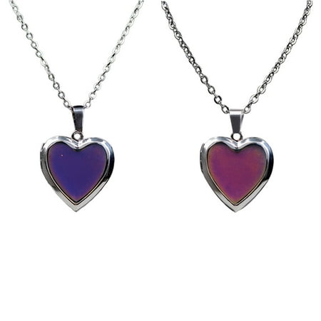 

2PCS Heart Pendant Mood Temperature Sensing Color Changing Chain Jewelry Gift for Women Girls Ladies (Random Color)