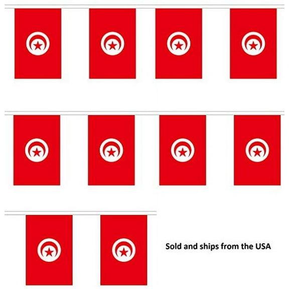 10' Tunisia String Flag Party Bunting Has 10 Tunisian 6"x9" Polyester Banner Flags Attached, Popular For School Classroom, Bars, Restaurants, World Cup Theme Parties