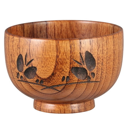 

1Pc Wooden Bowl Baby Wood Soup Bowl Carved Rice Bowl Food Container Tableware